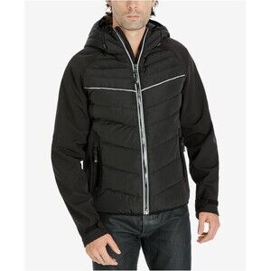 New NWT L Mens Coat Michael Kors Reflective Down Jacket Black Rain Wind Hood War